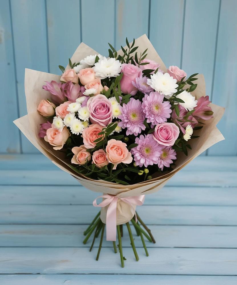 Букет цветов из: Хризантемы, Розы и Альстромерии в Воздвиженское