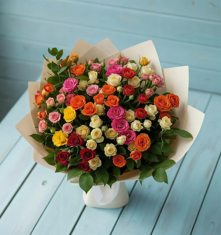 Букет Микс из разноцветных кустовых роз в Воздвиженское