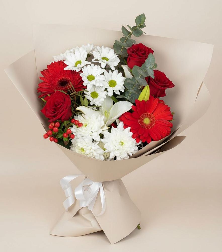 Букет цветов из: Розы, Хризантемы, Герберы и Лилии в Воздвиженское