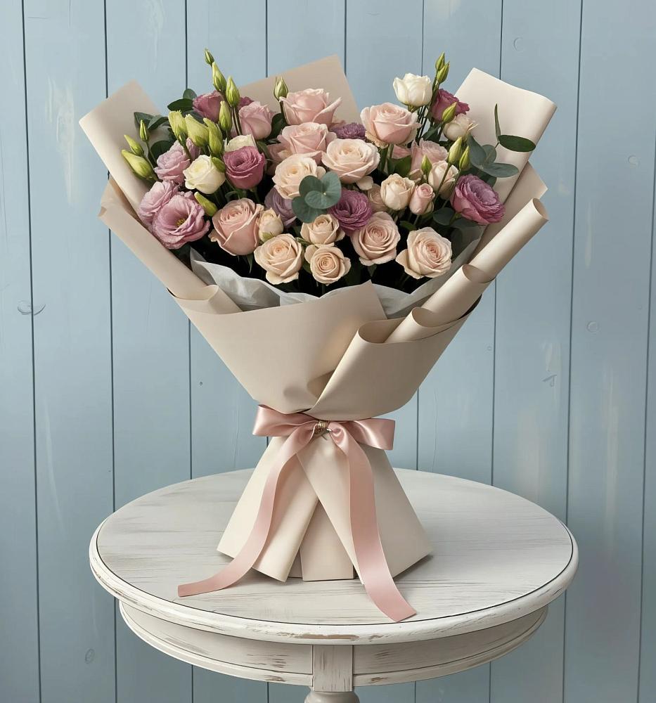 Букет цветов из: Розы и Лизиантусы в Воздвиженское