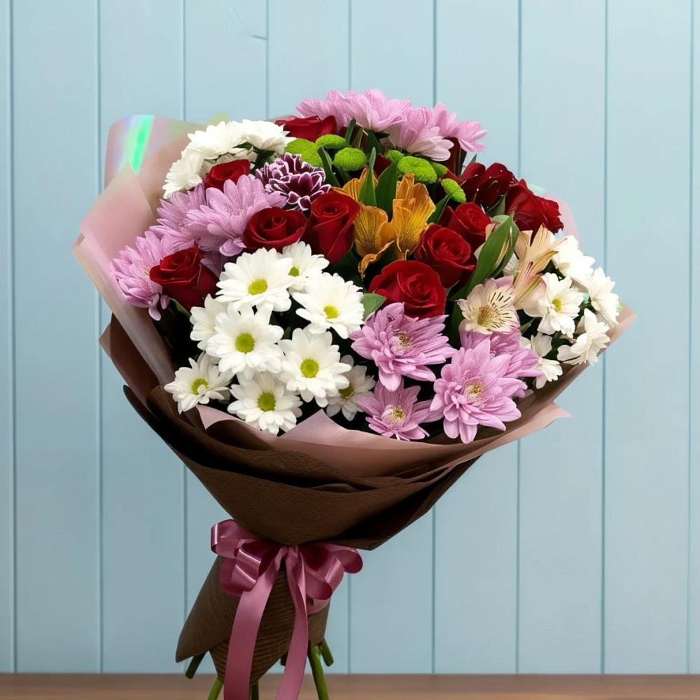 Букет цветов из: Розы, Хризантемы и Альстромерии в Воздвиженское