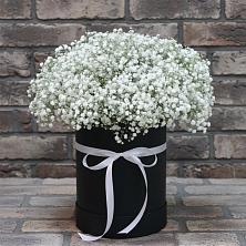 Цветочная композиция из Гипсофила в шляпной коробке в Воздвиженское